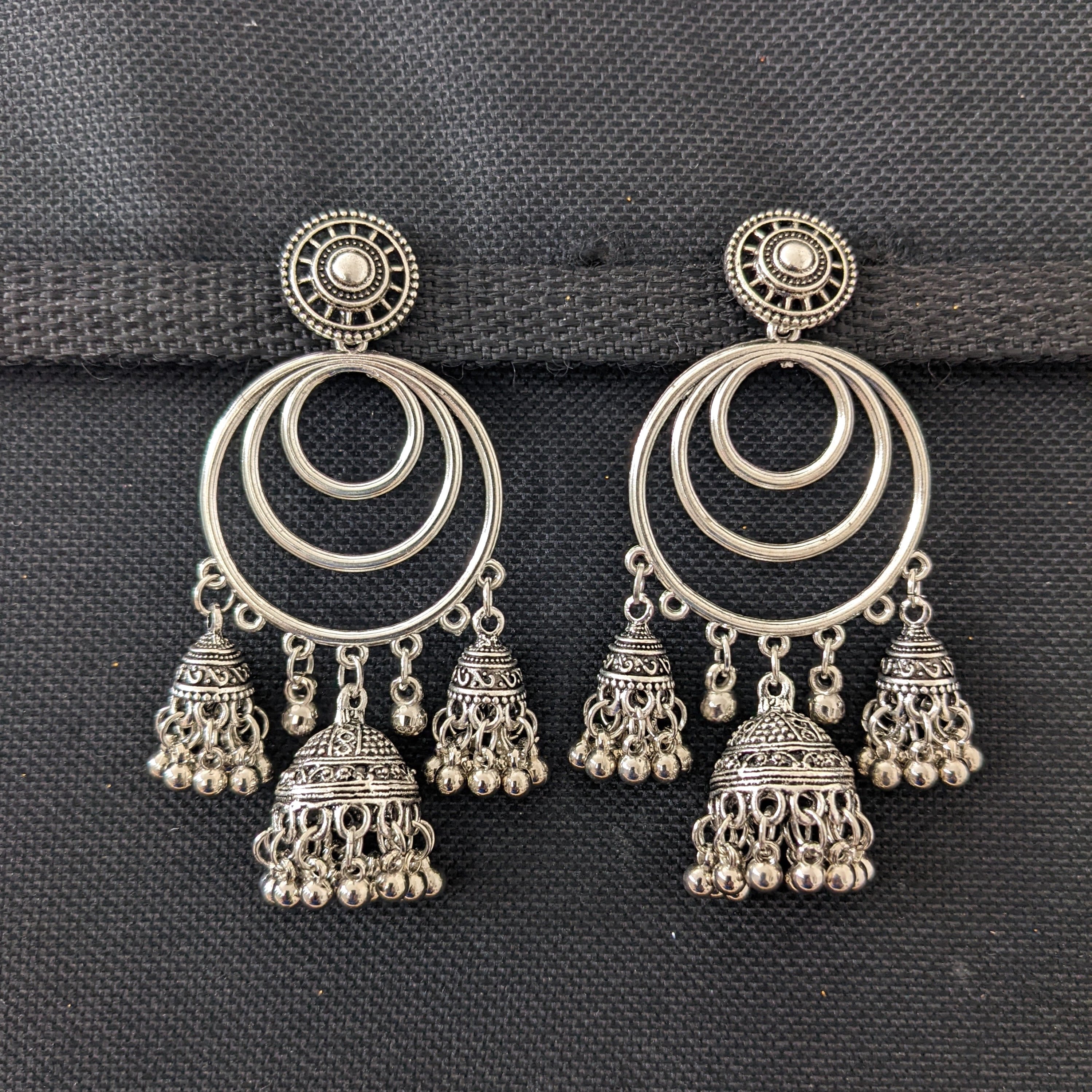 Silver Oxidized Big Jhumka Ethnic Earrings – AryaFashions